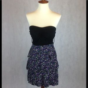 Black and Floral Strapless Dress